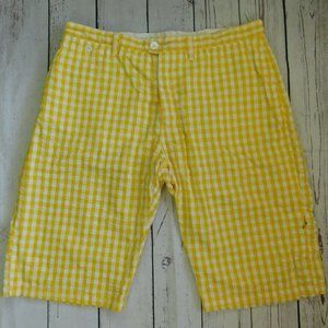 NWT Sabit NYC Yellow White Plaid Checks Button Fly Shorts - Size 38